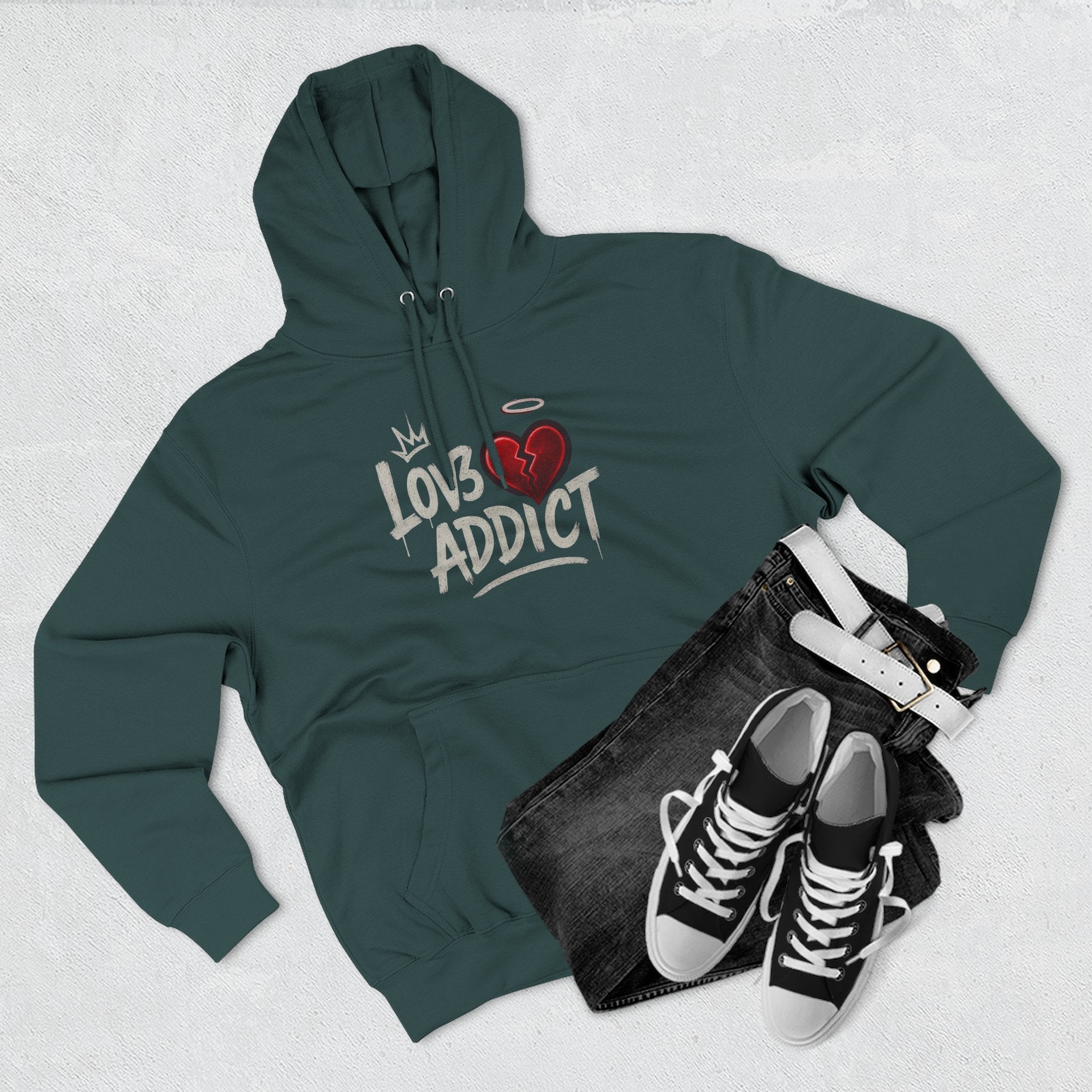 Hoodie - 'Lov3 Addict' Red Cupid Graphic Fleece Hoodie