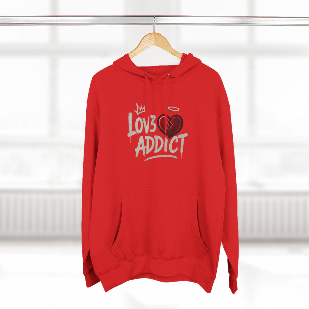 Hoodie - 'Lov3 Addict' Red Cupid Graphic Fleece Hoodie