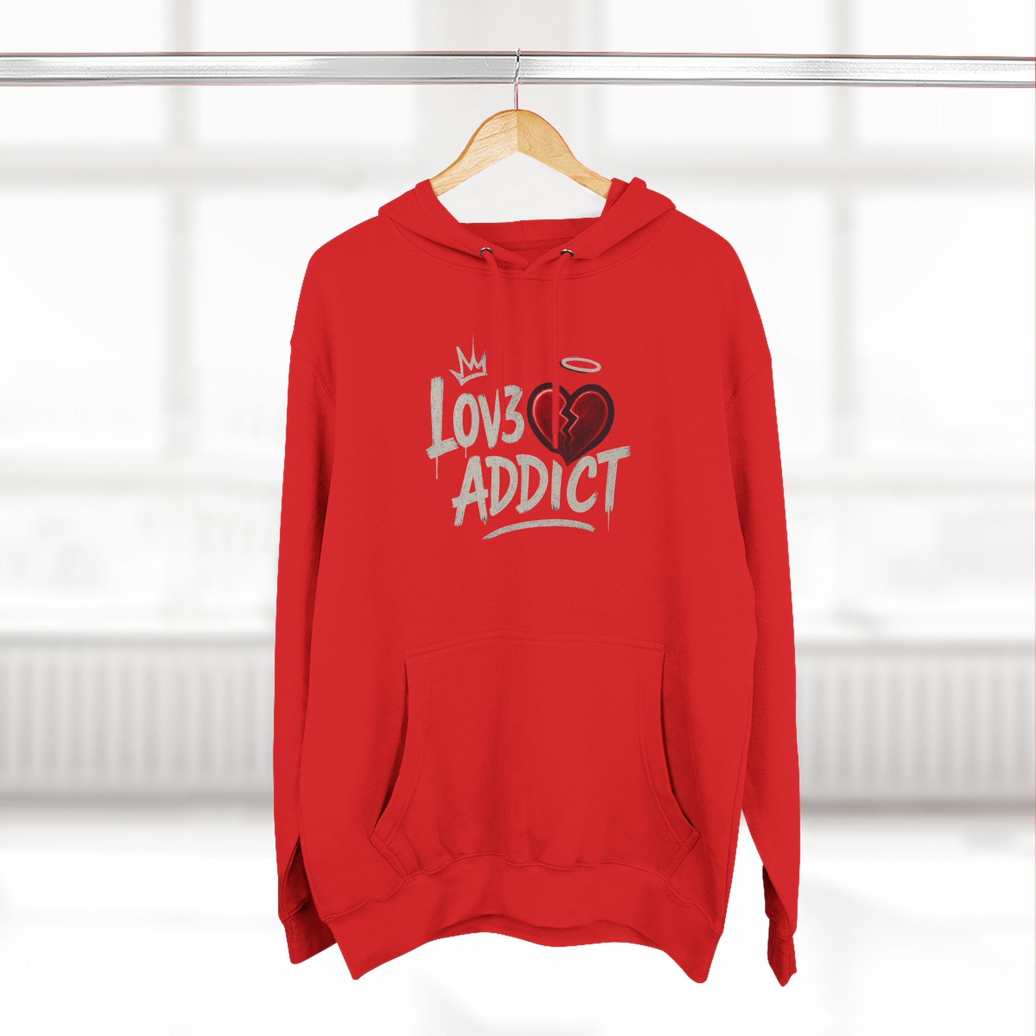 Hoodie - 'Lov3 Addict' Red Cupid Graphic Fleece Hoodie
