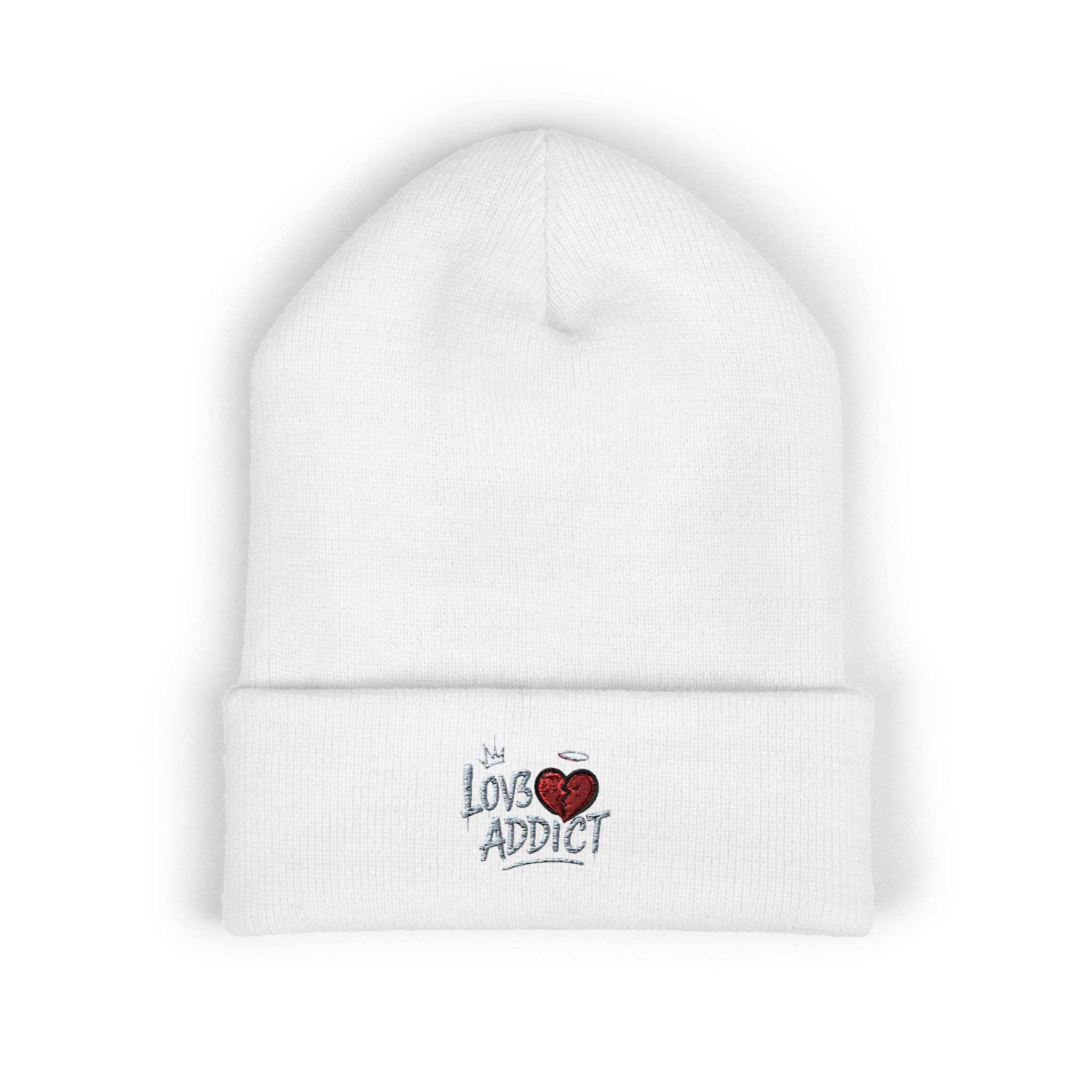 Iced Heart Addict Embroidered Beanie — Classic Cuffed Knit Hat