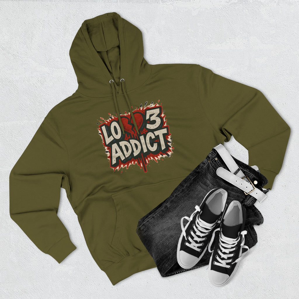 Hoodie - 'Lov3 Addict' Red Cupid Graphic Fleece Hoodie