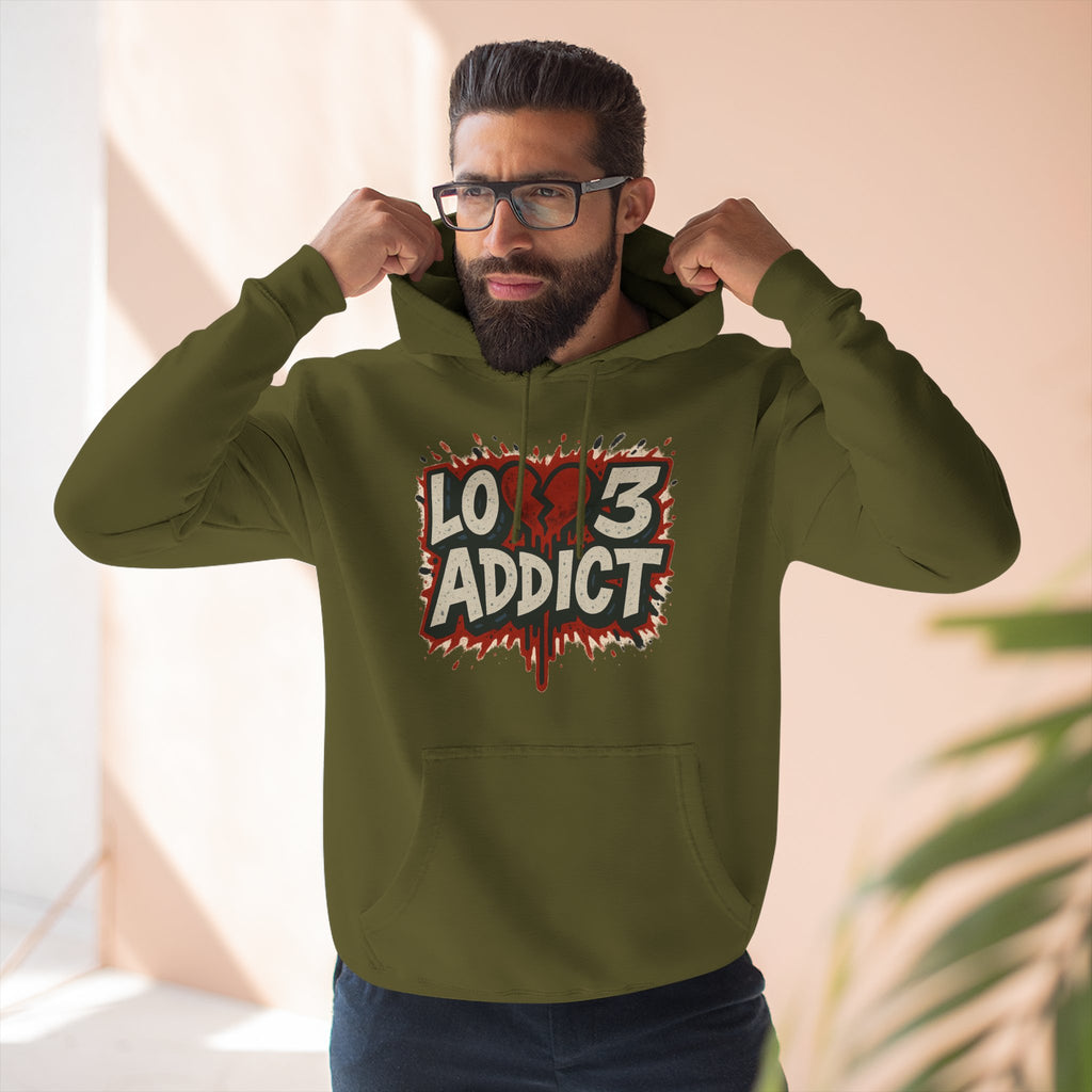 Hoodie - 'Lov3 Addict' Red Cupid Graphic Fleece Hoodie