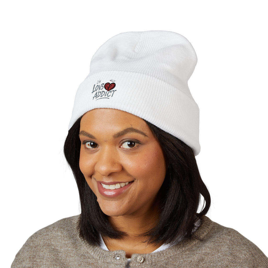 Iced Heart Addict Embroidered Beanie — Classic Cuffed Knit Hat