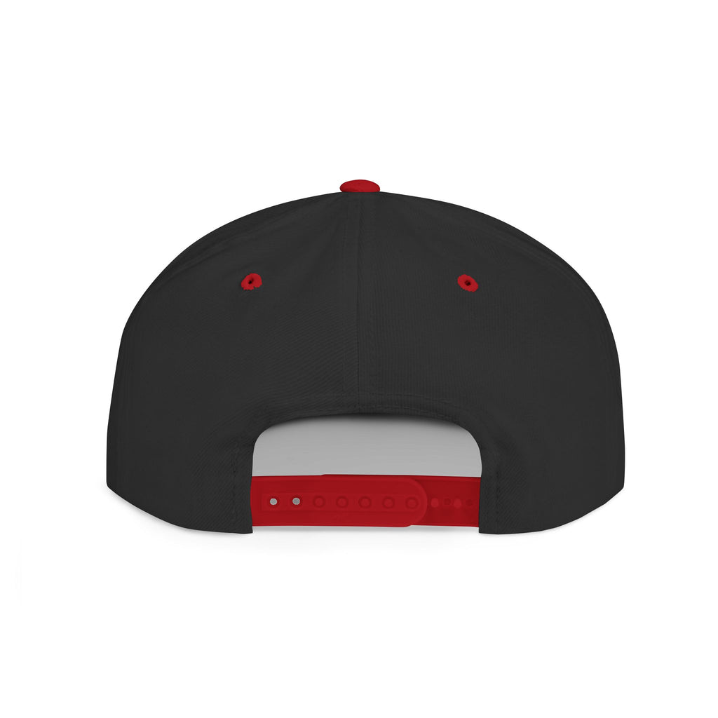 Flat Bill Snapback Hat — Red Heart Glitter Script Embroidered Cap