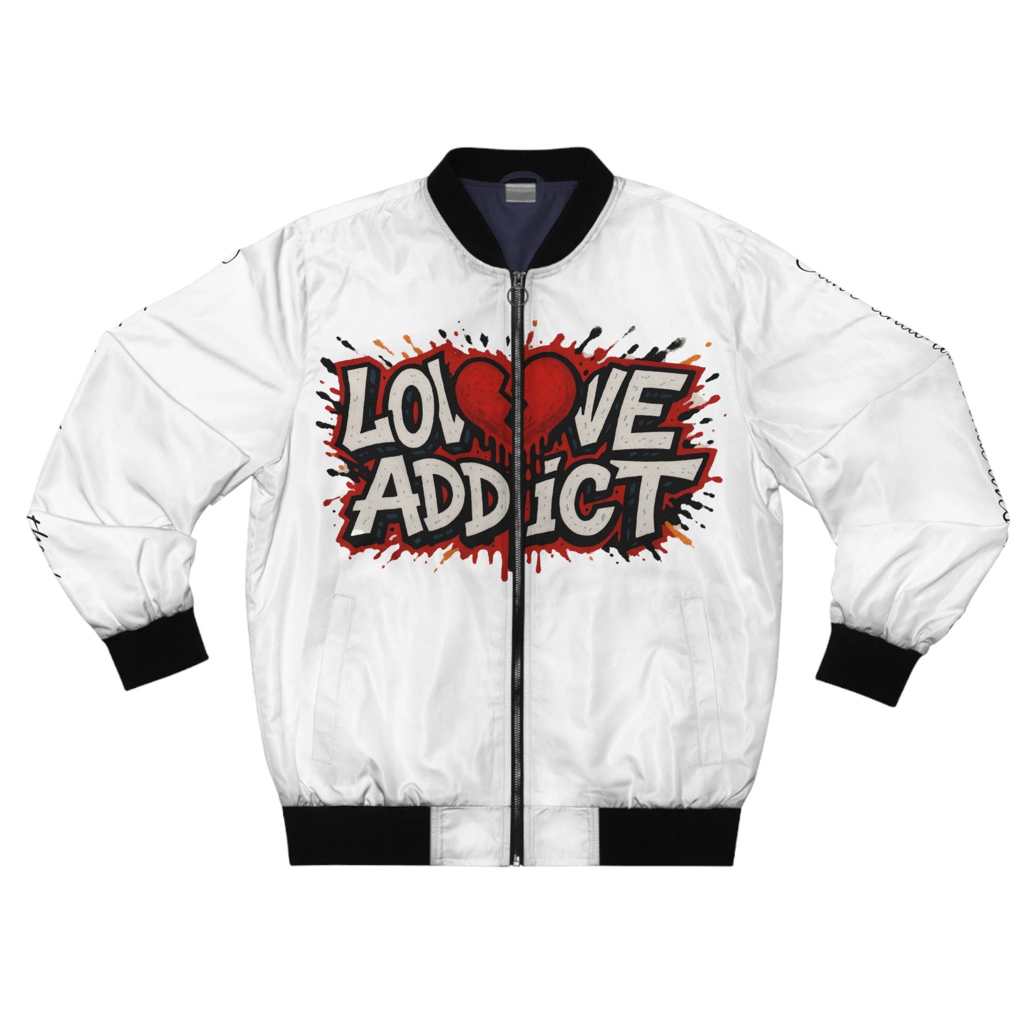 Lov3 Addict Bomber Jacket — Red Cherub Heart AOP