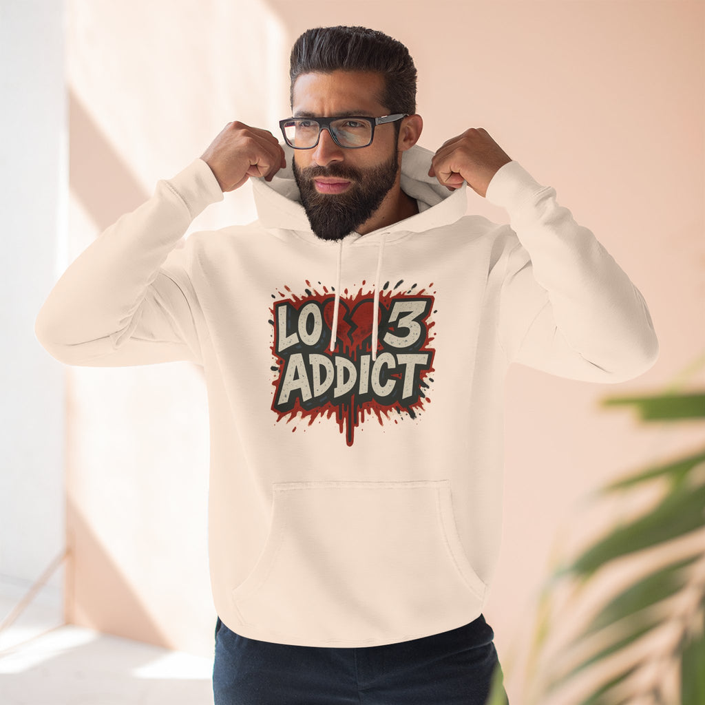 Hoodie - 'Lov3 Addict' Red Cupid Graphic Fleece Hoodie