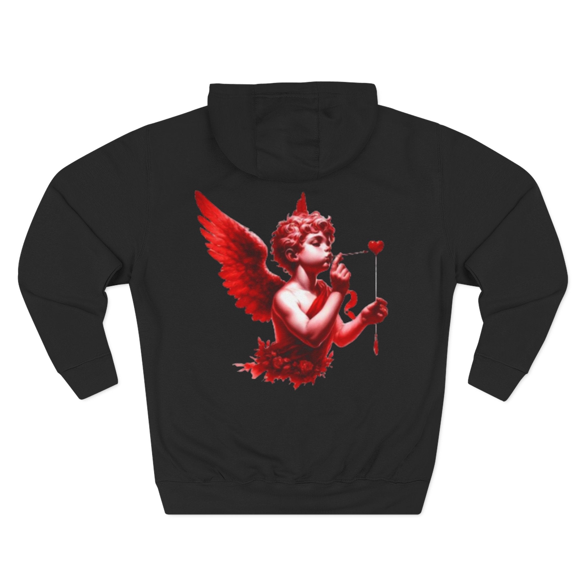 Hoodie - 'Lov3 Addict' Red Cupid Graphic Fleece Hoodie