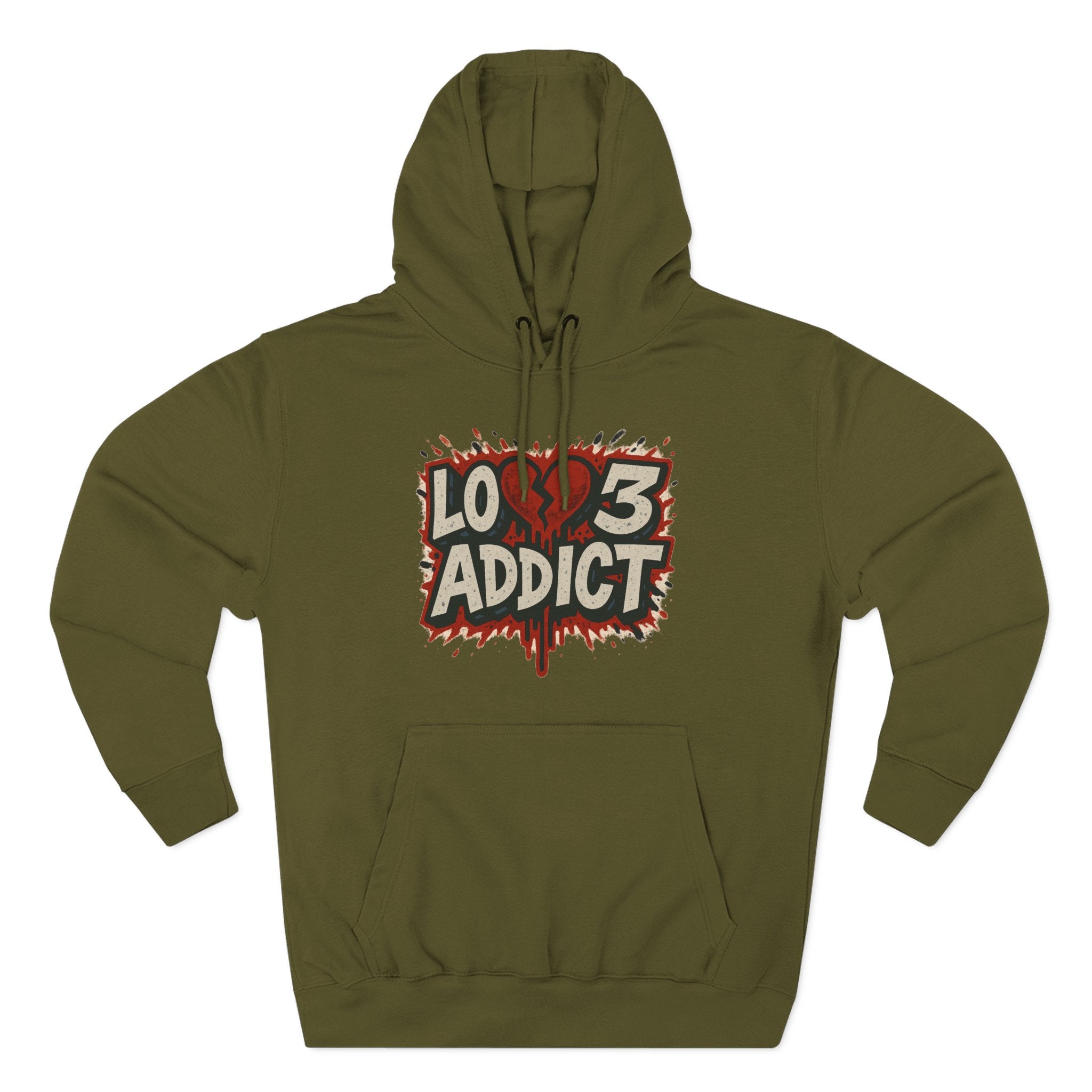 Hoodie - 'Lov3 Addict' Red Cupid Graphic Fleece Hoodie