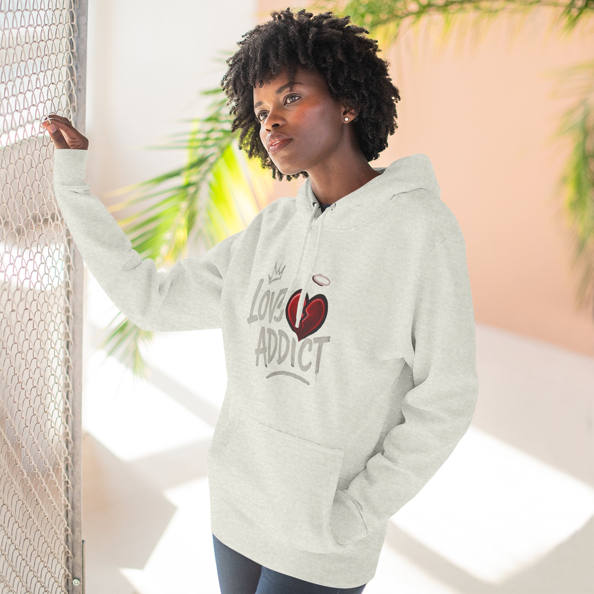 Hoodie - 'Lov3 Addict' Red Cupid Graphic Fleece Hoodie