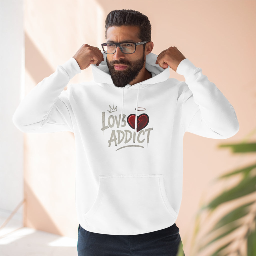 Hoodie - 'Lov3 Addict' Red Cupid Graphic Fleece Hoodie
