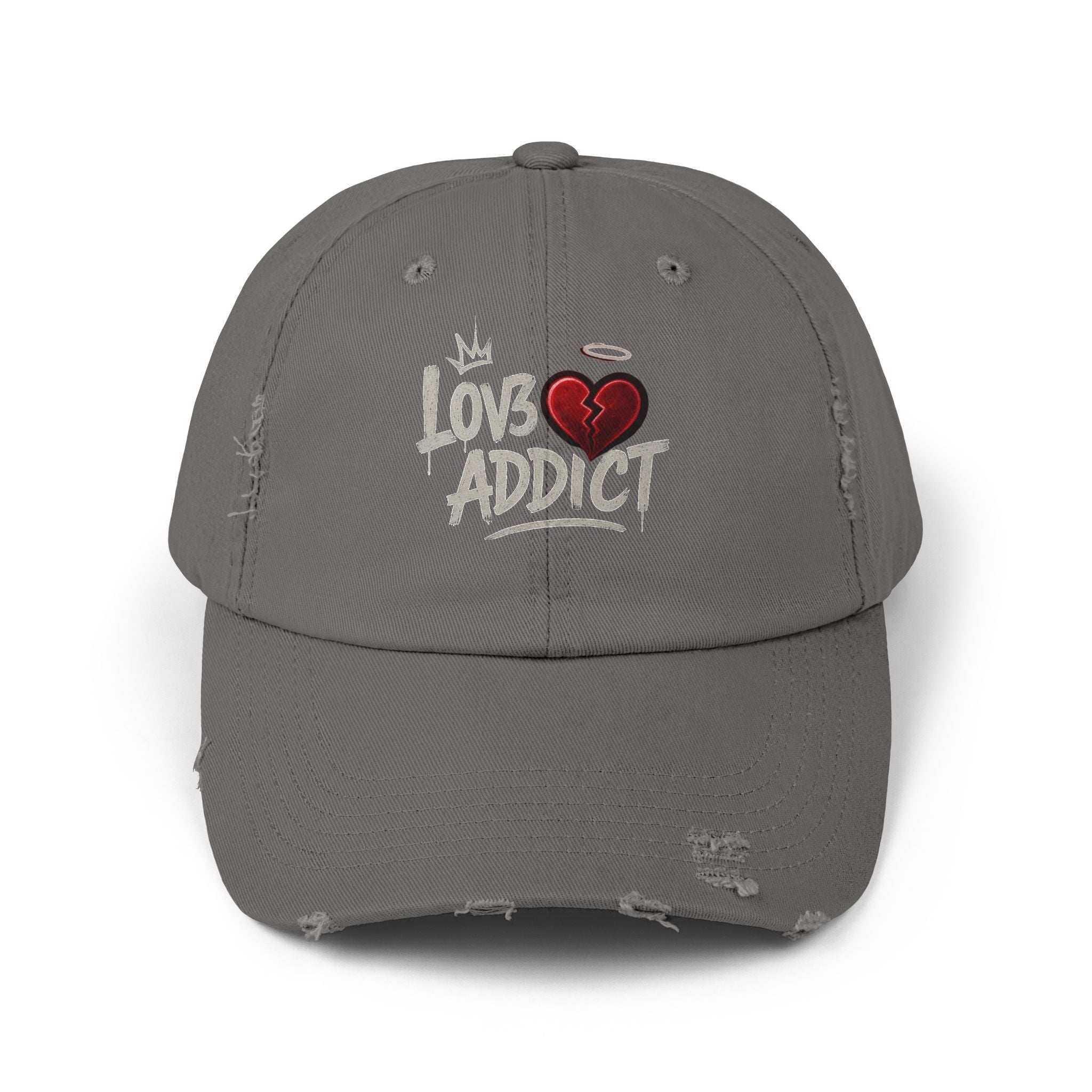 Lov3 Addict Distressed Cap – Broken Heart Graphic Dad Hat