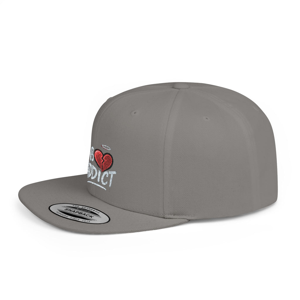 Flat Bill Snapback Hat — 'Lov3 Addict' Heart Embroidered Cap