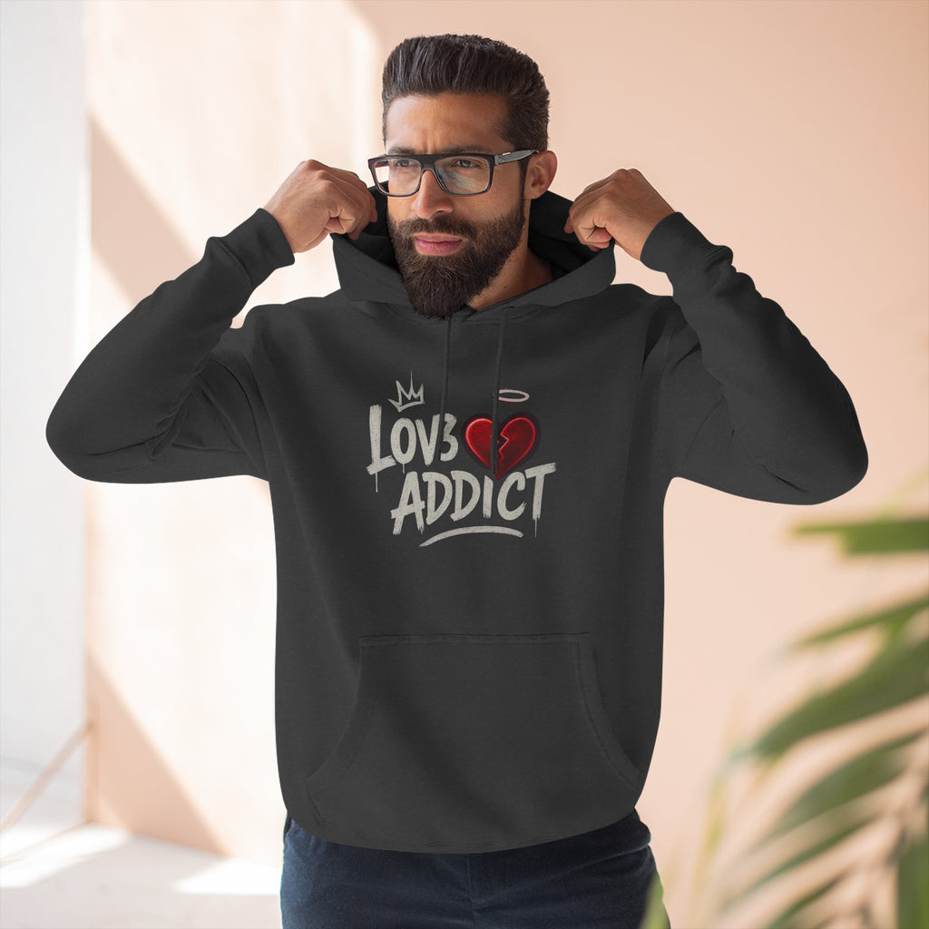 Hoodie - 'Lov3 Addict' Red Cupid Graphic Fleece Hoodie