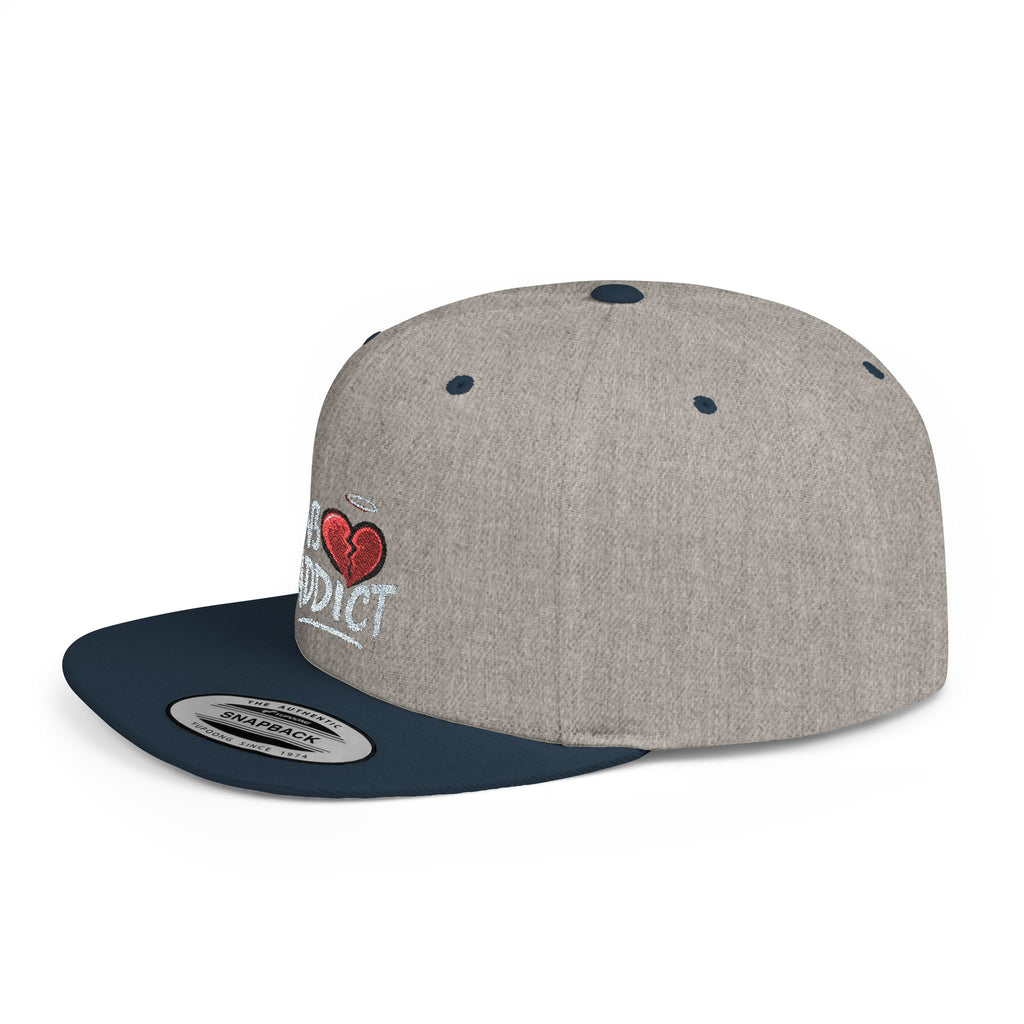 Flat Bill Snapback Hat — 'Lov3 Addict' Heart Embroidered Cap