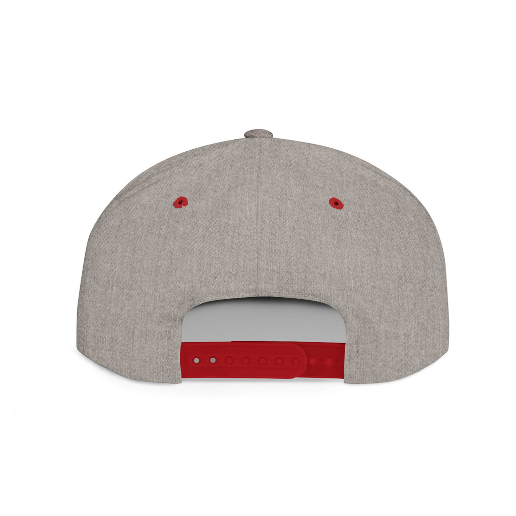 Flat Bill Snapback Hat — Red Heart Glitter Script Embroidered Cap
