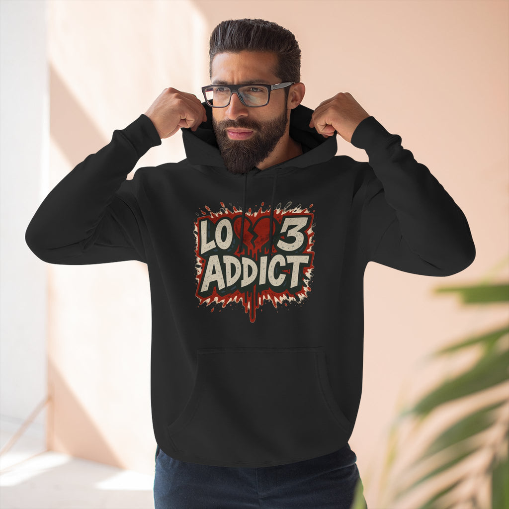 Hoodie - 'Lov3 Addict' Red Cupid Graphic Fleece Hoodie