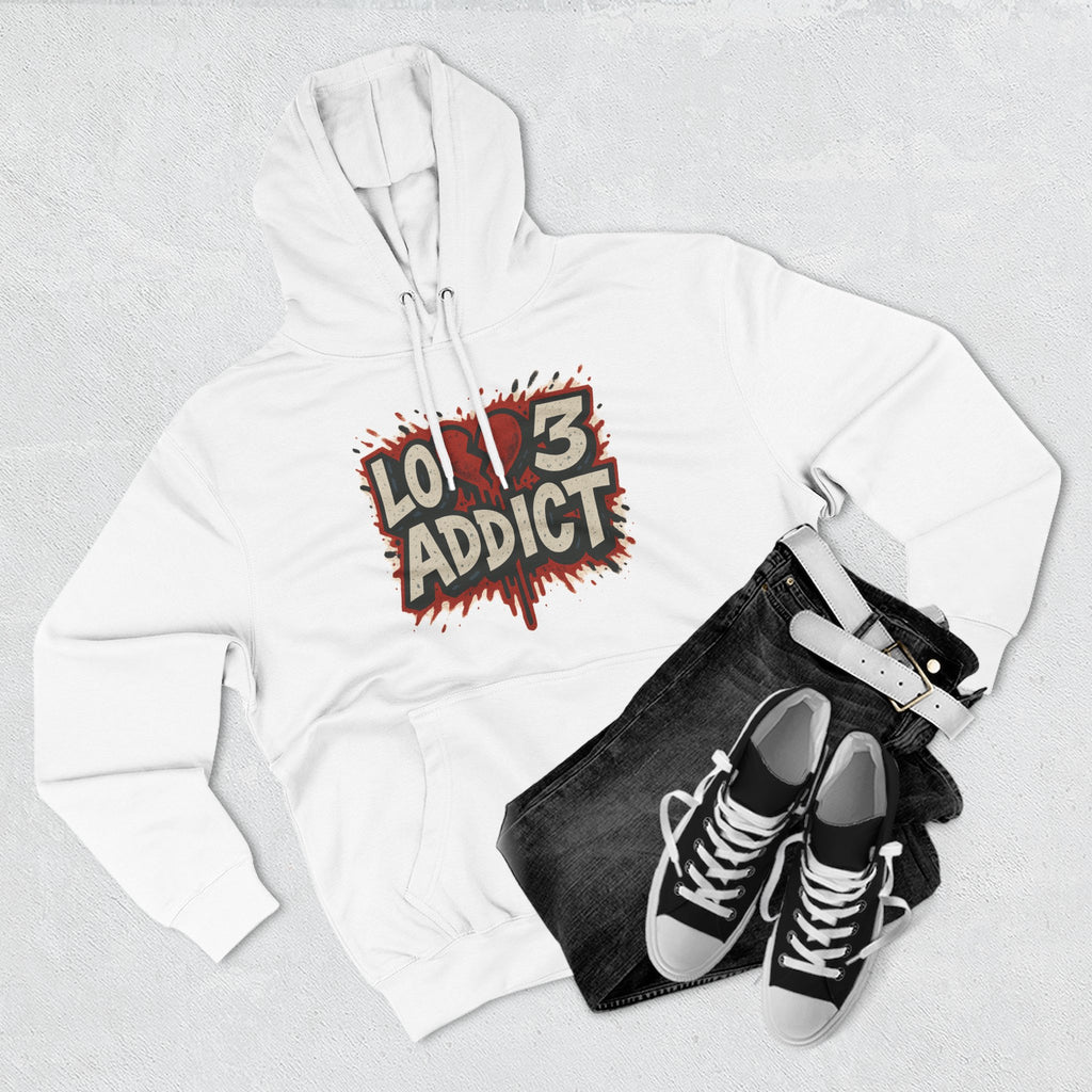 Hoodie - 'Lov3 Addict' Red Cupid Graphic Fleece Hoodie