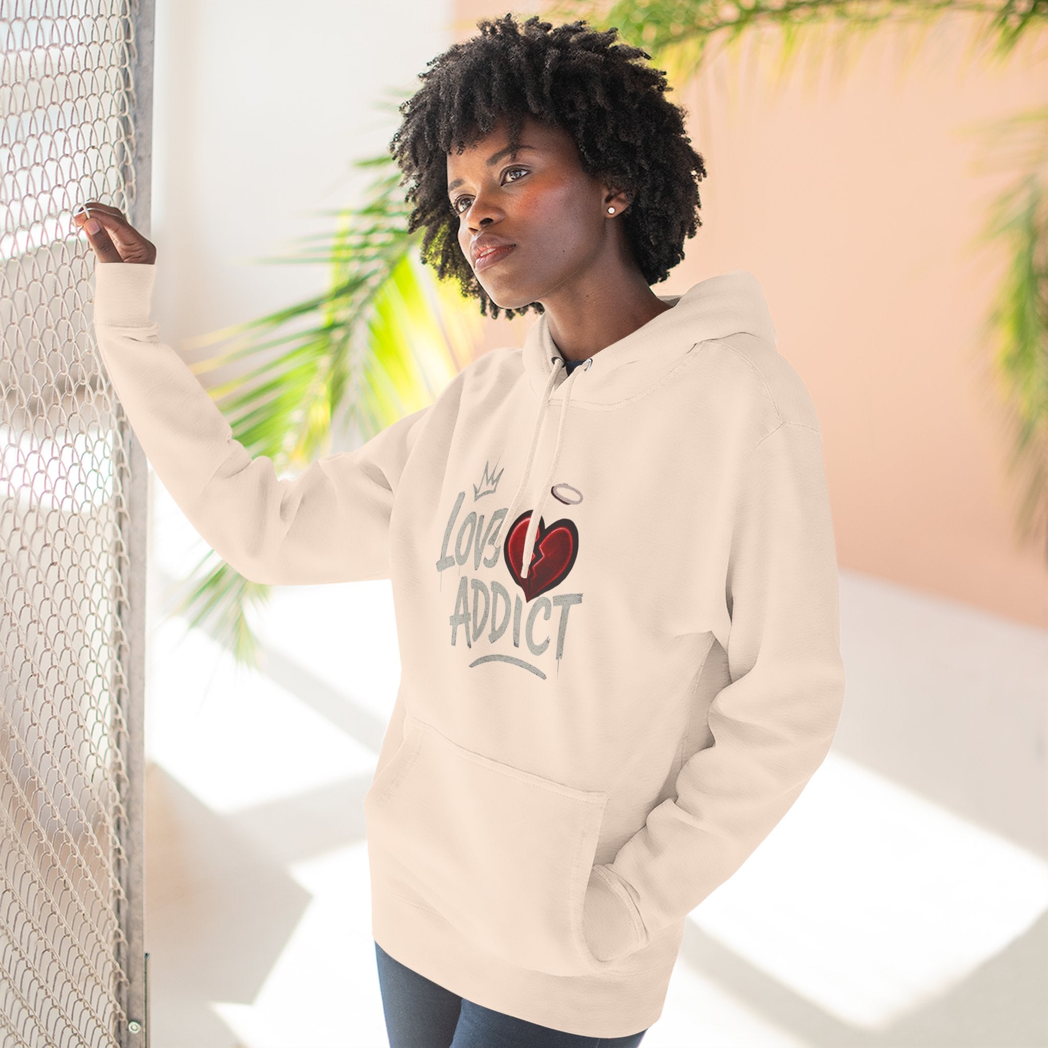 Hoodie - 'Lov3 Addict' Red Cupid Graphic Fleece Hoodie