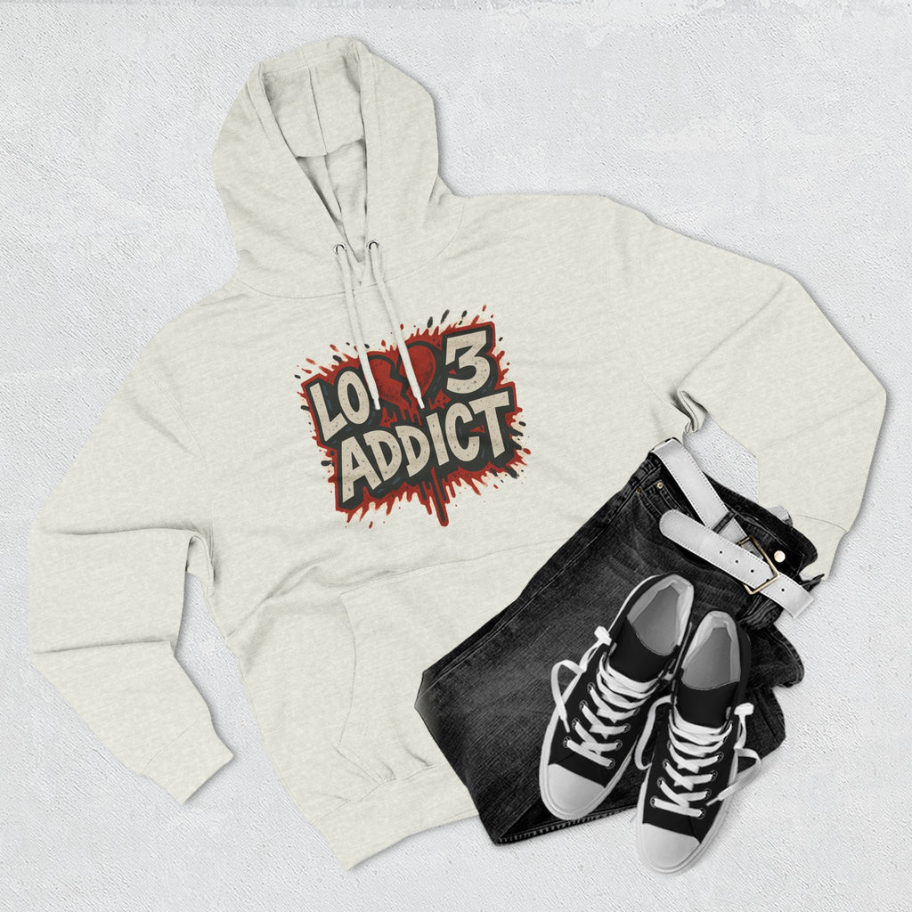 Hoodie - 'Lov3 Addict' Red Cupid Graphic Fleece Hoodie