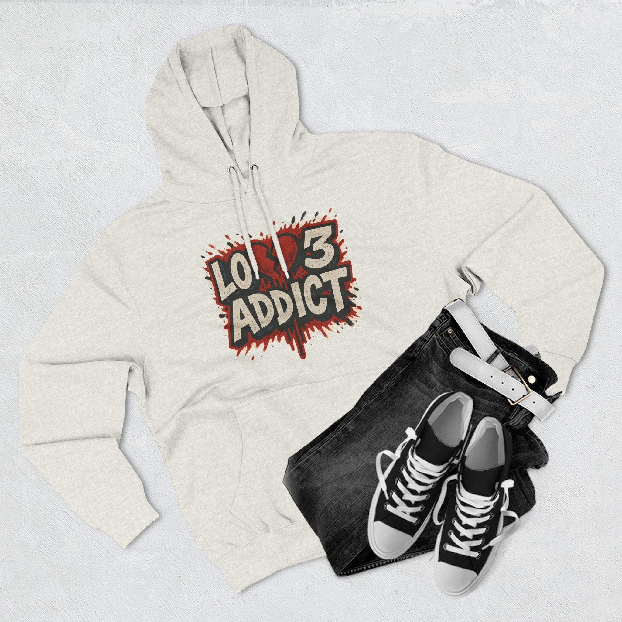 Hoodie - 'Lov3 Addict' Red Cupid Graphic Fleece Hoodie