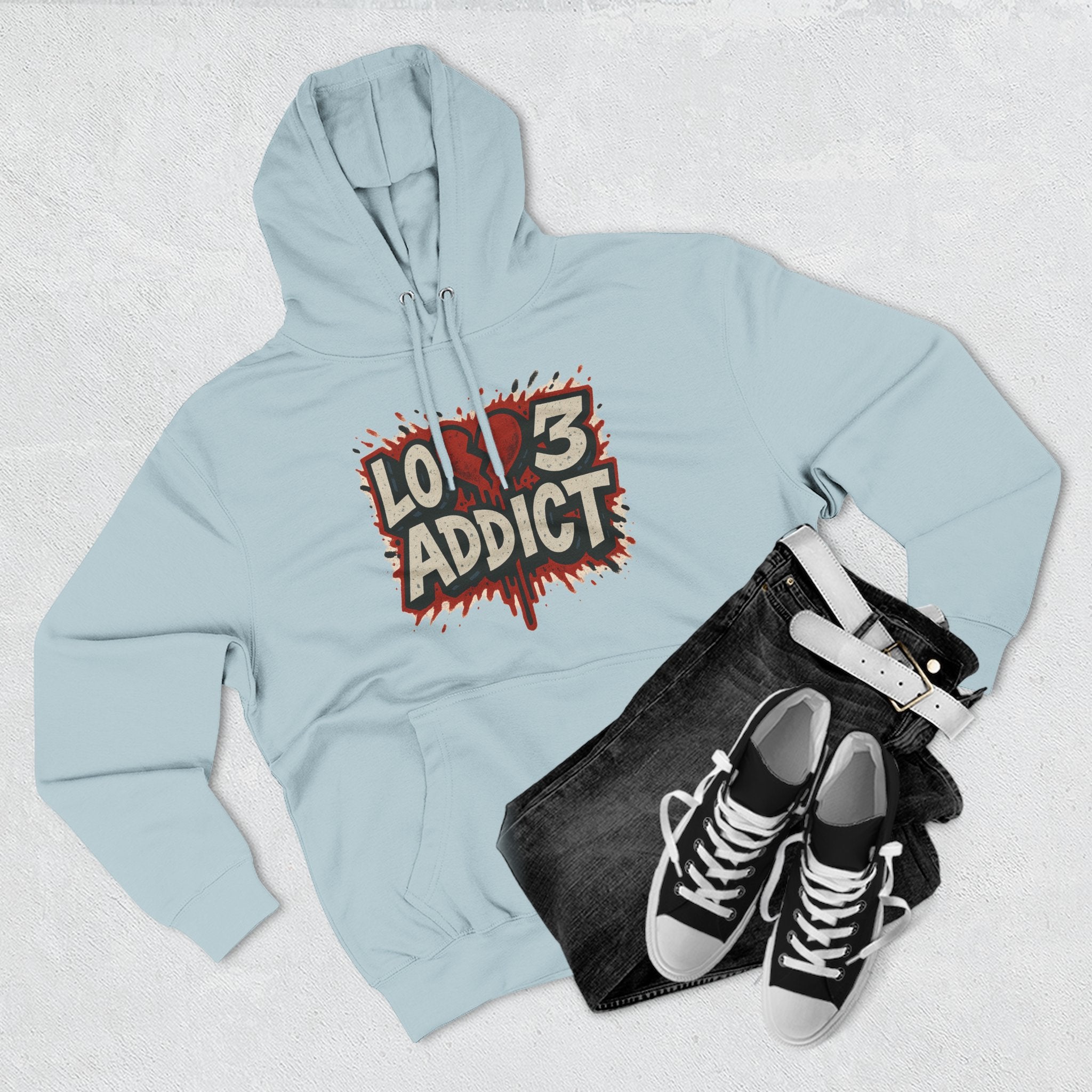 Hoodie - 'Lov3 Addict' Red Cupid Graphic Fleece Hoodie