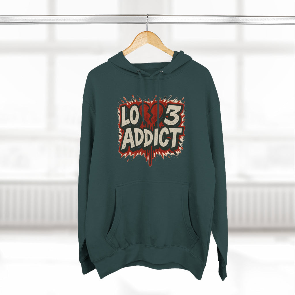 Hoodie - 'Lov3 Addict' Red Cupid Graphic Fleece Hoodie