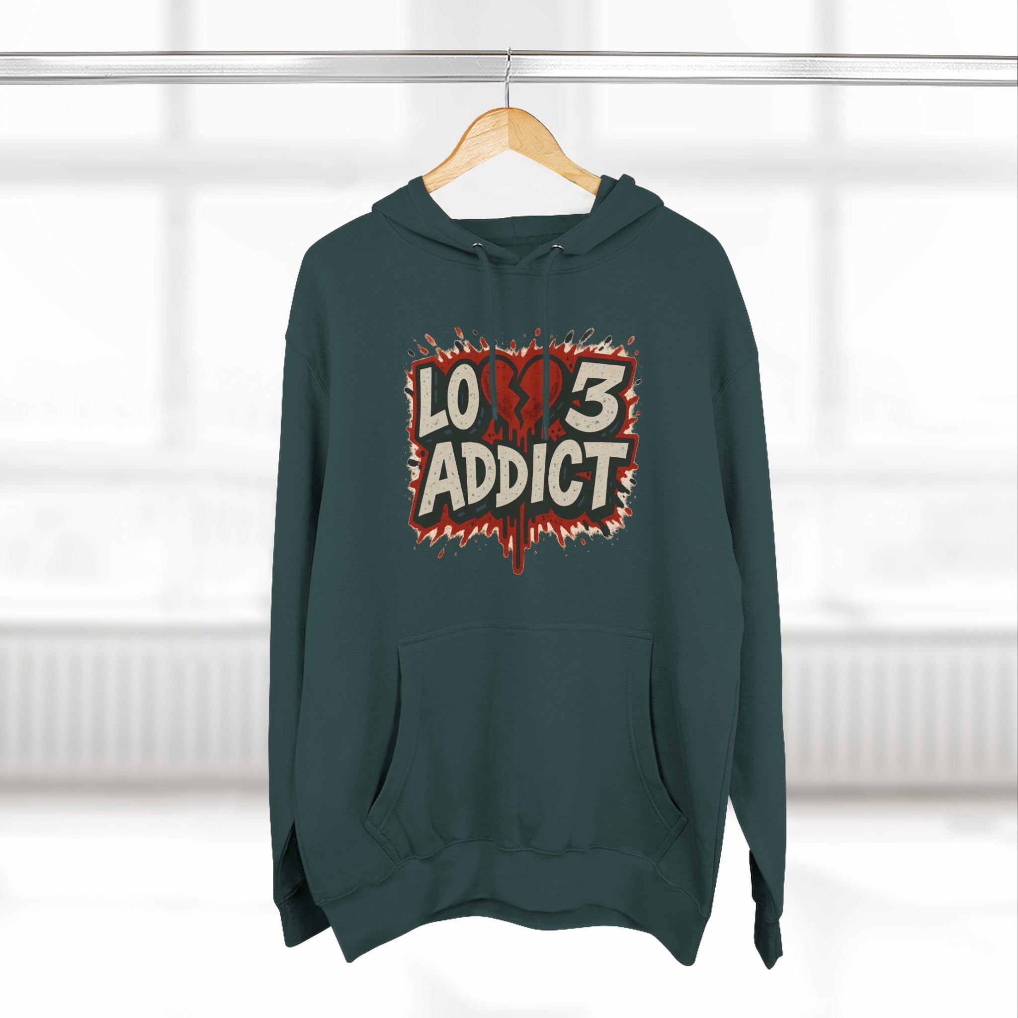 Hoodie - 'Lov3 Addict' Red Cupid Graphic Fleece Hoodie
