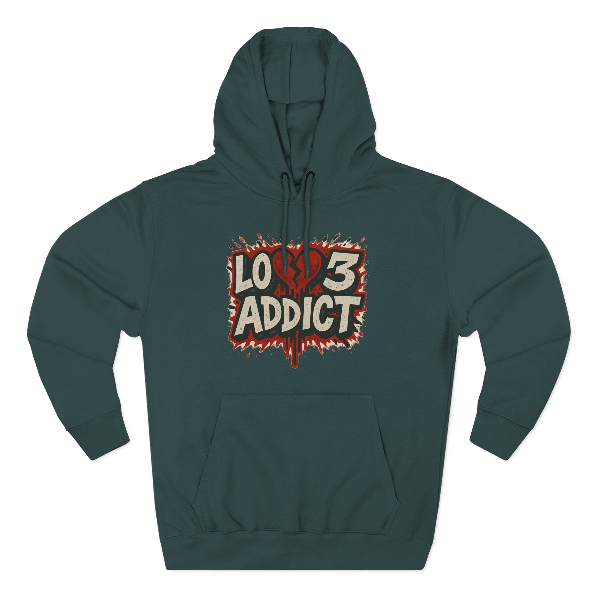 Hoodie - 'Lov3 Addict' Red Cupid Graphic Fleece Hoodie