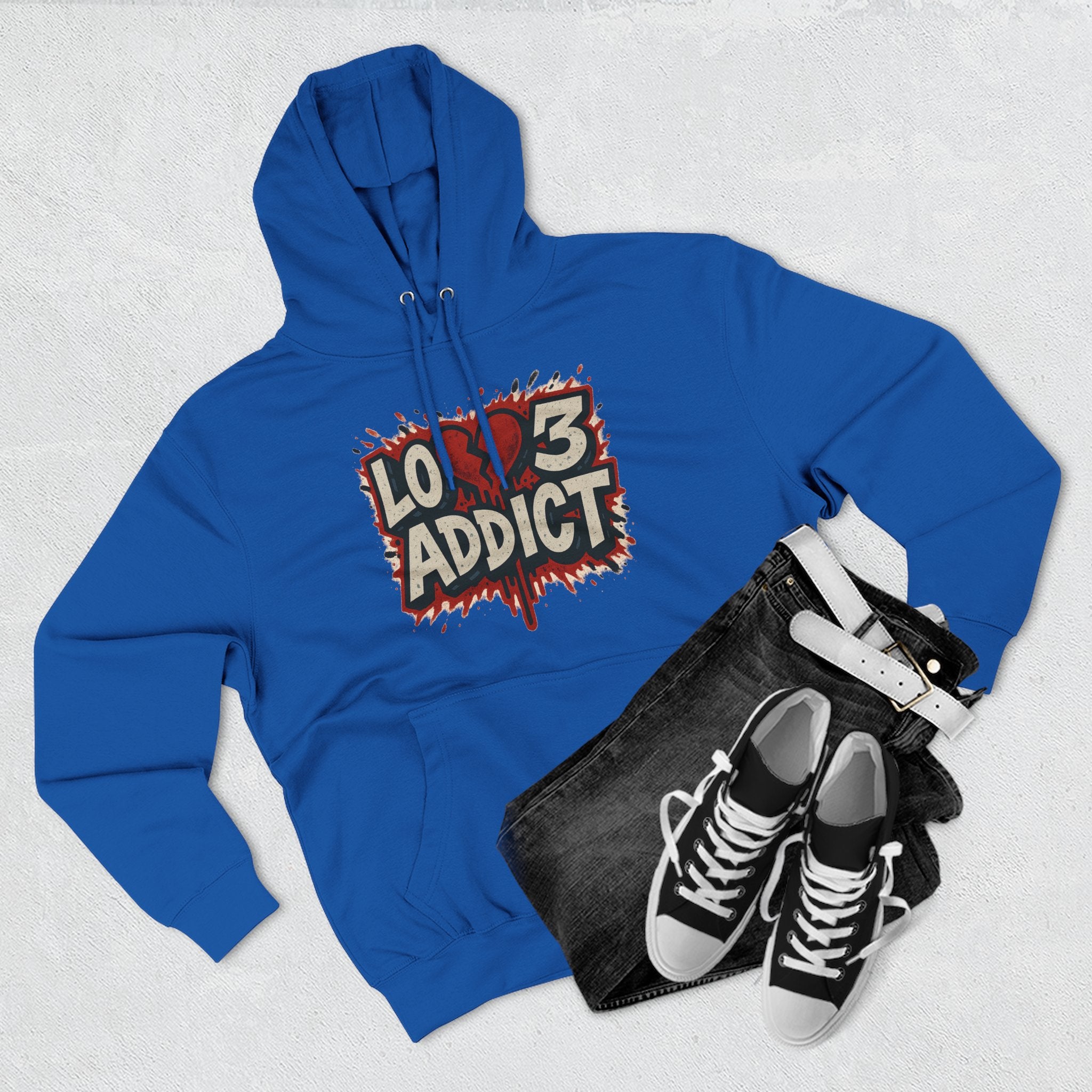 Hoodie - 'Lov3 Addict' Red Cupid Graphic Fleece Hoodie