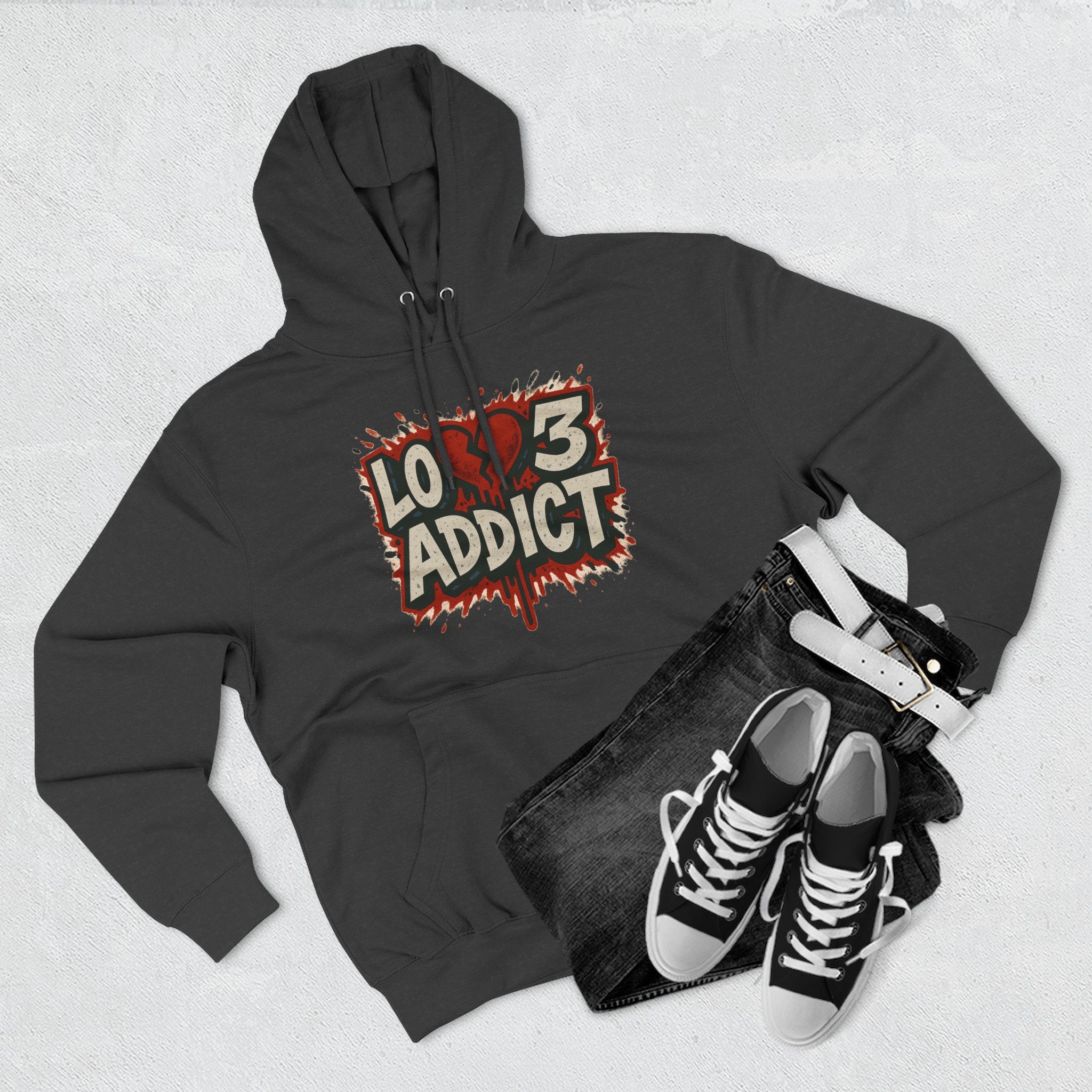 Hoodie - 'Lov3 Addict' Red Cupid Graphic Fleece Hoodie