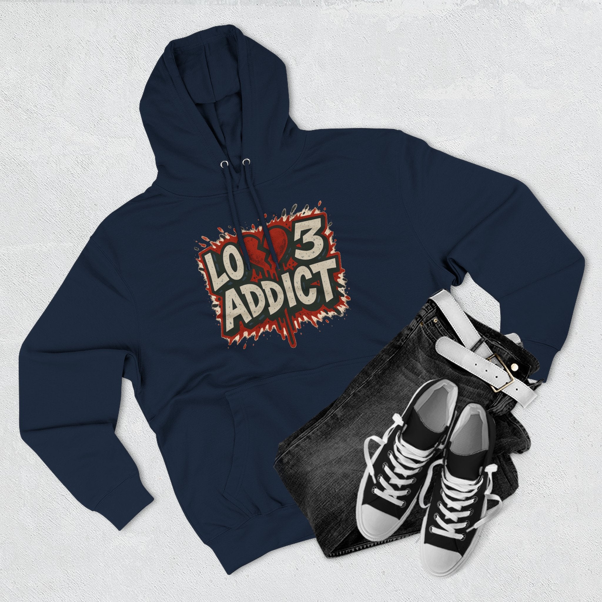 Hoodie - 'Lov3 Addict' Red Cupid Graphic Fleece Hoodie
