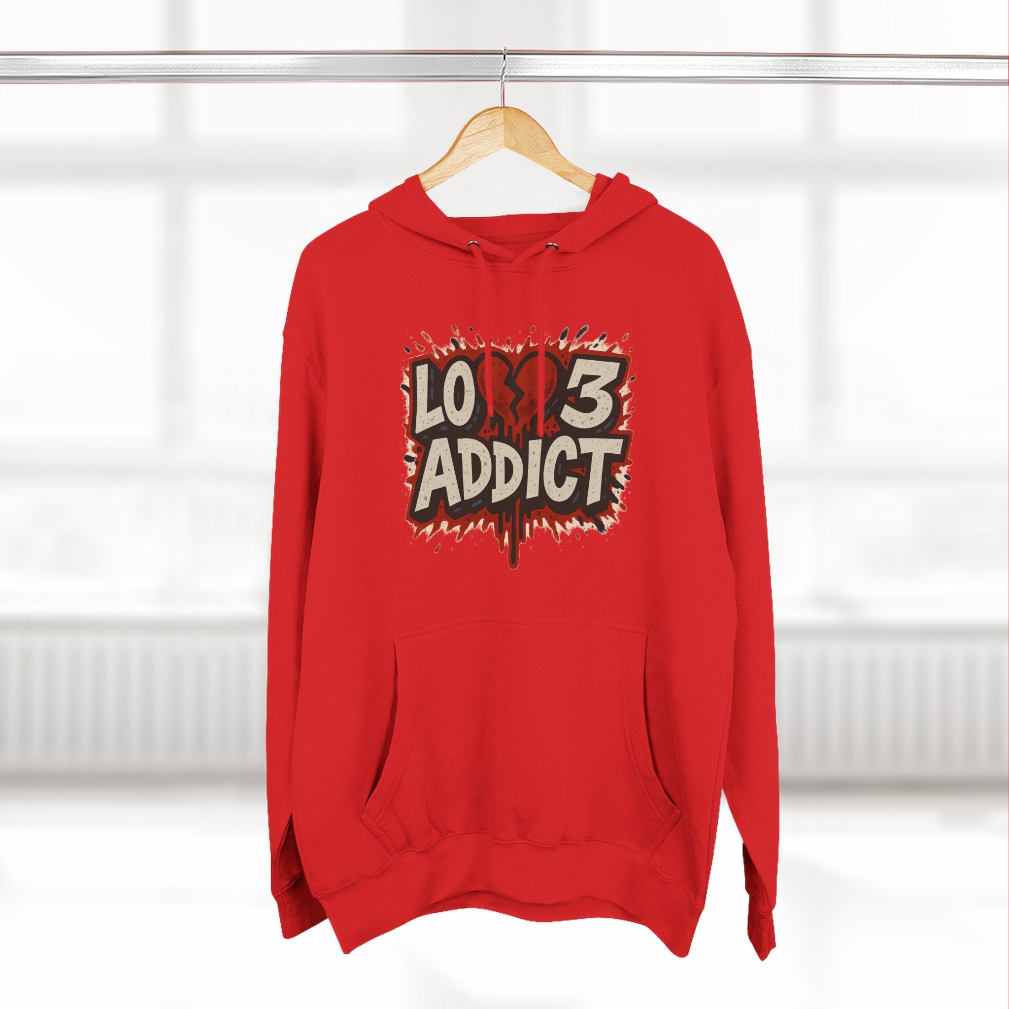 Hoodie - 'Lov3 Addict' Red Cupid Graphic Fleece Hoodie