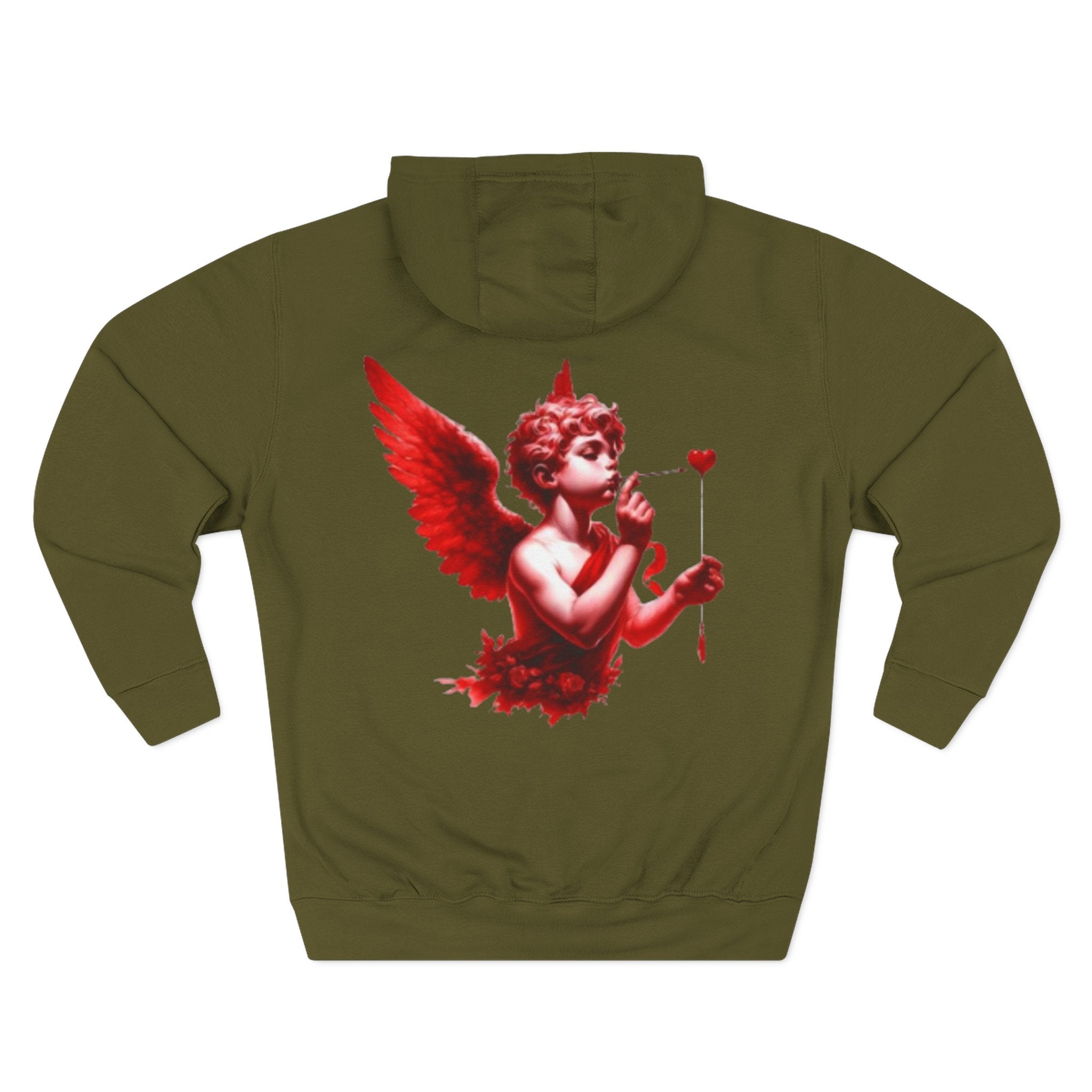 Hoodie - 'Lov3 Addict' Red Cupid Graphic Fleece Hoodie